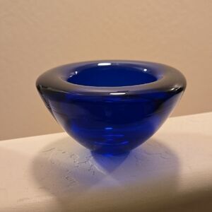 Cobalt Blue Swirl Art Glass Bowl Kosta Boda Atoll Votive Tealight Candle Holder